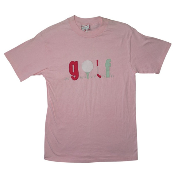 Vintage Anne Josephine Golf Graphic Tee Pink 80s 90s Novelty T-Shirt Men’s Small - Picture 2 of 7